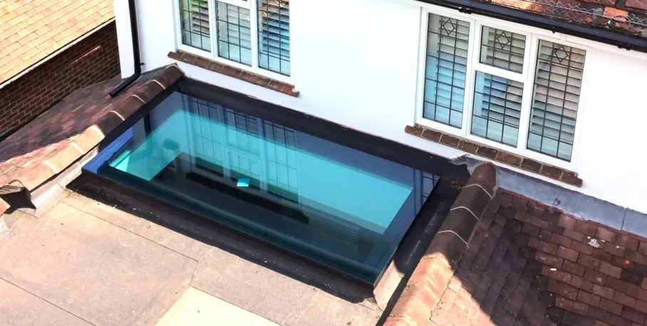 Titan aluminium flat rooflight in a flat roof