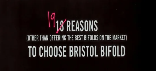Title card reading ‘19 reasons (other than offering the best bifolds on the market) to choose Bristol Bifold’