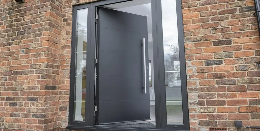 Spitfire S-200 aluminium entrance door with side panels, open