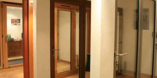 Timber doors on display in the Bristol Bifold showroom