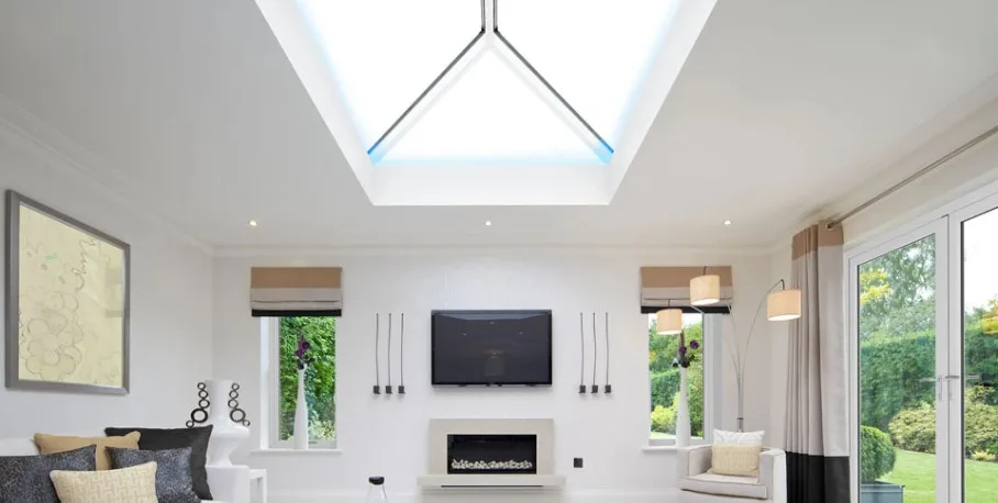 Titan S1 aluminium roof lantern over a living room
